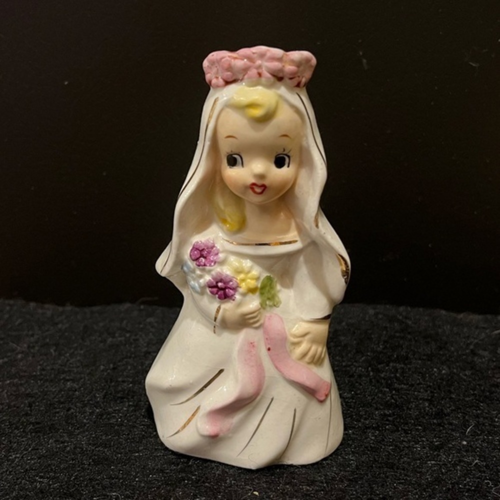 Vintage Tilso Bride Figurine with Pink and White Accents Candle Holder